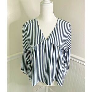 Madewell‎ Monterey Blue Striped Cropped Blouse Top Women Size XXS